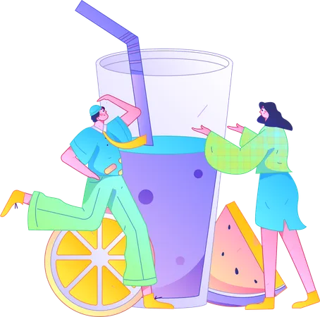 People drinking fruit juice  Illustration