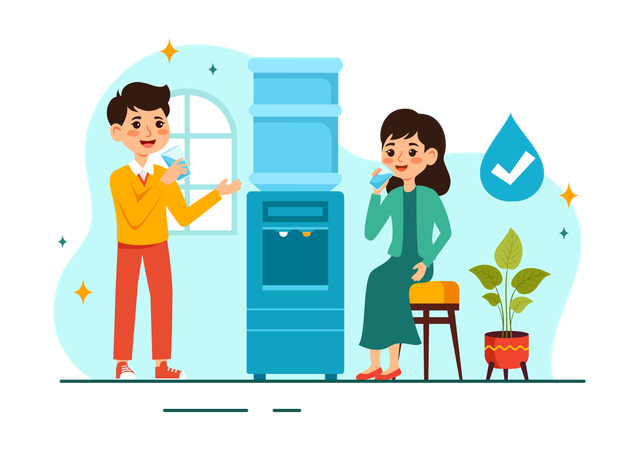 People Drinking Water  Illustration