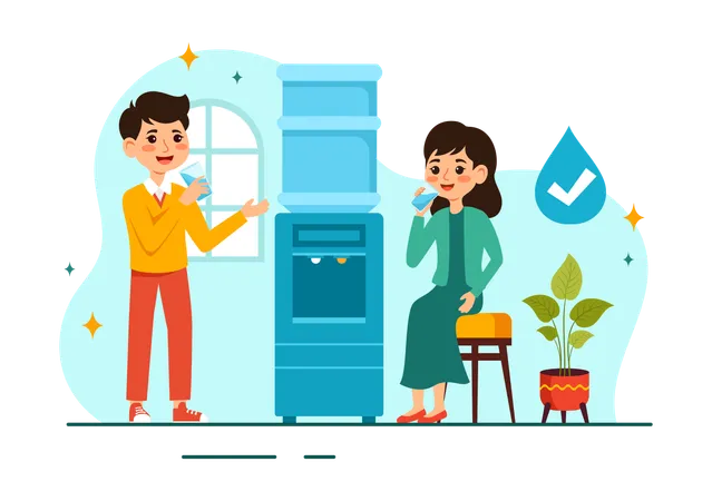 People Drinking Water  Illustration