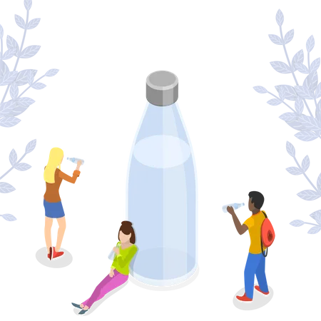 People Drinking Water in Hydration Break  Illustration