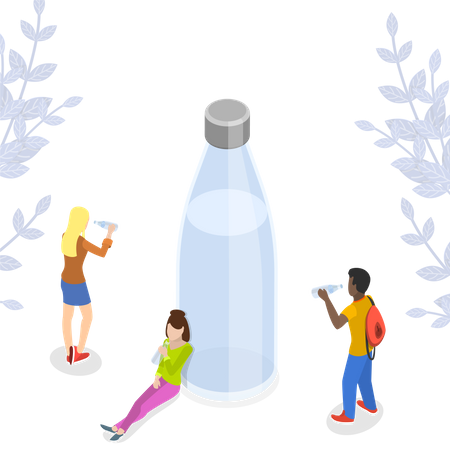 People Drinking Water in Hydration Break  Illustration