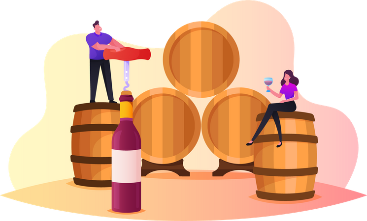 People Drinking Wine  Illustration