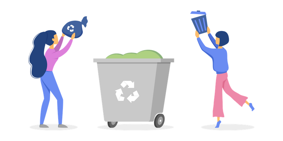People dump garbage into dumpster Illustration