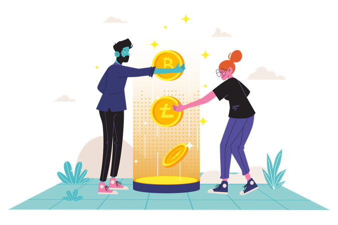People earning passive income from cryptocurrencies Illustration