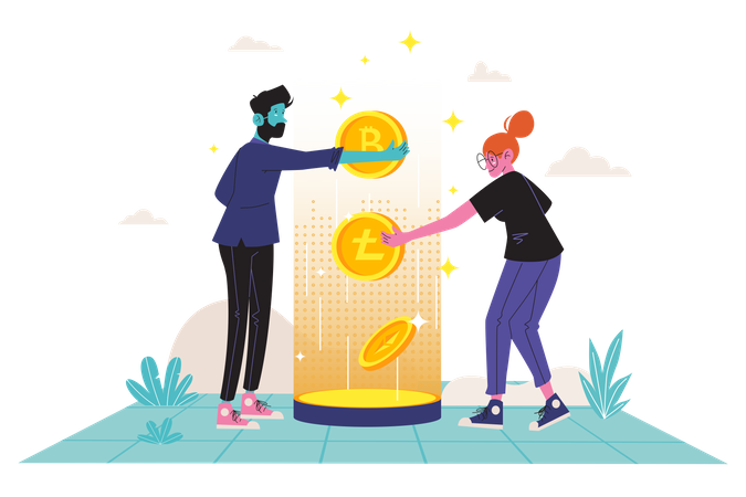 People earning passive income from cryptocurrencies  Illustration