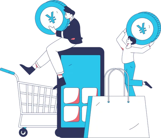 People earning shopping cashback  Illustration