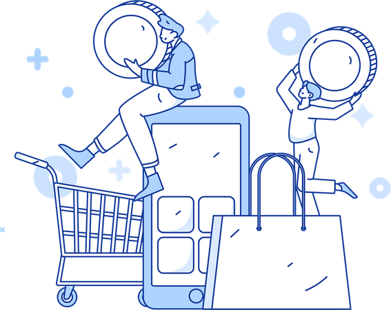 People earning shopping cashback  Illustration