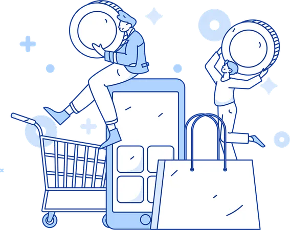 People earning shopping cashback  Illustration