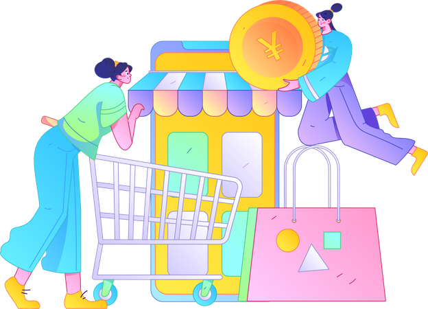 People earning shopping voucher  Illustration