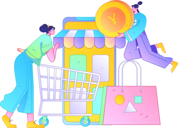 People earning shopping voucher  Illustration