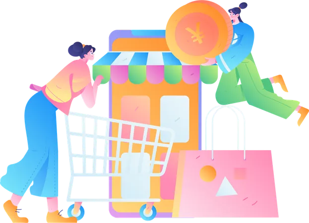 People earning shopping voucher  Illustration