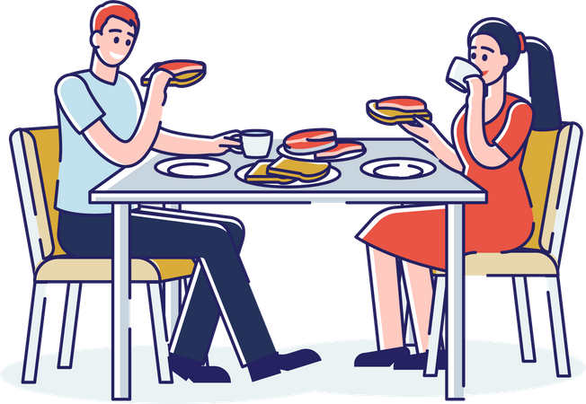 People Eating Breakfast  Illustration