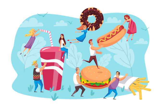 People eating fast food  Illustration