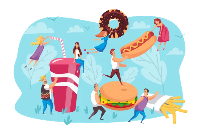 People eating fast food  Illustration
