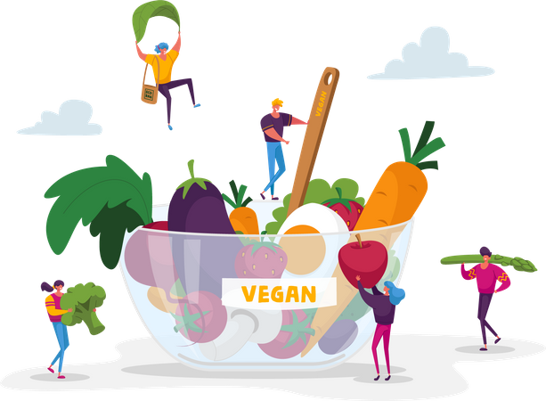 People eating from healthy vegan bowl  Illustration