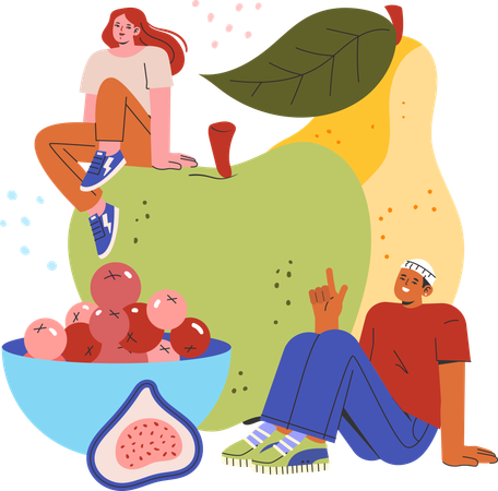 People eating healthy food  Illustration