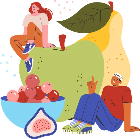 People eating healthy food  Illustration