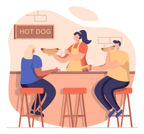 People eating hot dog Illustration