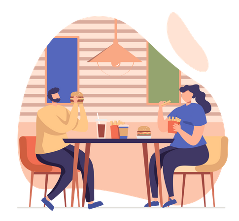 People Eating in cafe  Illustration