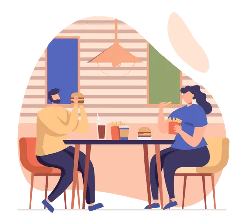 People Eating in cafe  Illustration