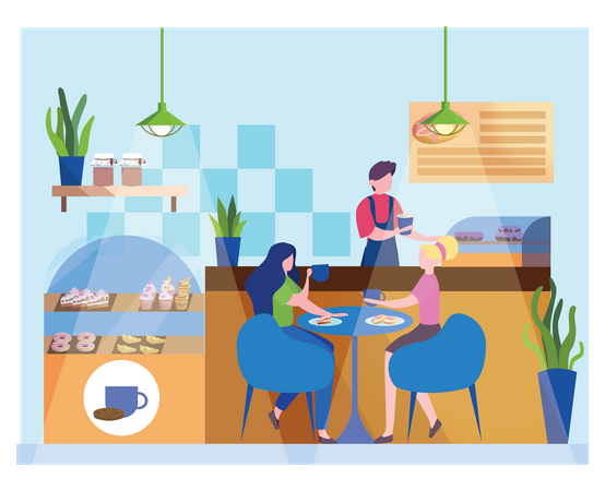 People eating in cafe Illustration