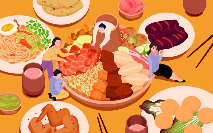 People eating japanese cuisine  Illustration