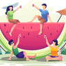 illustration people drinking watermelon juice