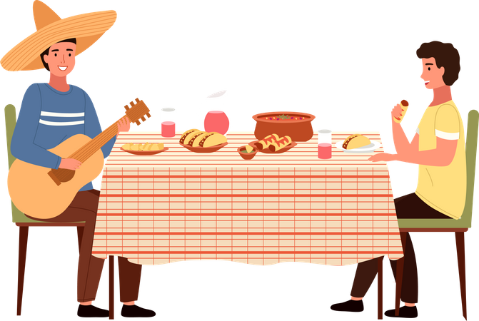 People eating mexican food  Illustration