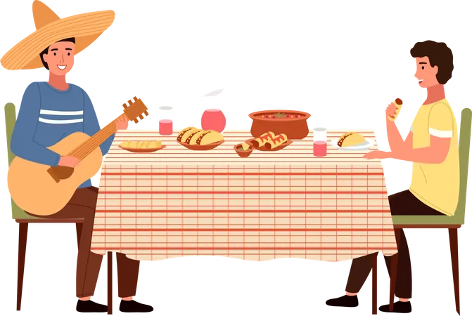 People eating mexican food  Illustration