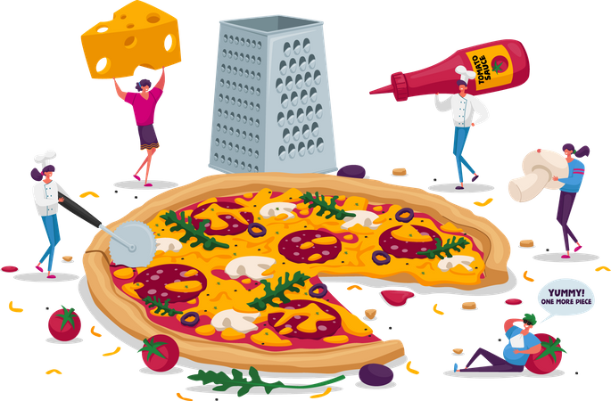 People eating pizza  Illustration