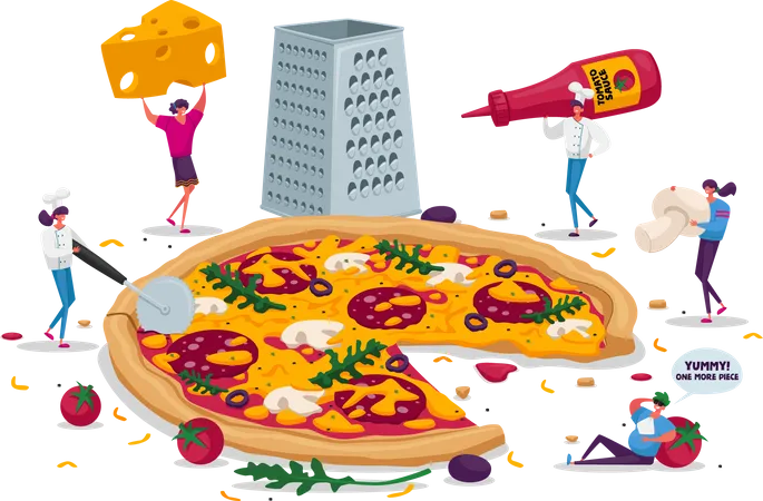 People eating pizza  Illustration