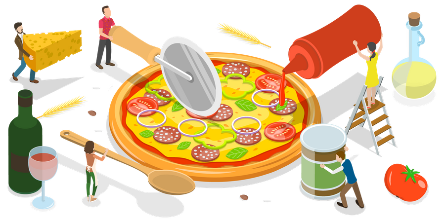 People Eating Pizza  Illustration