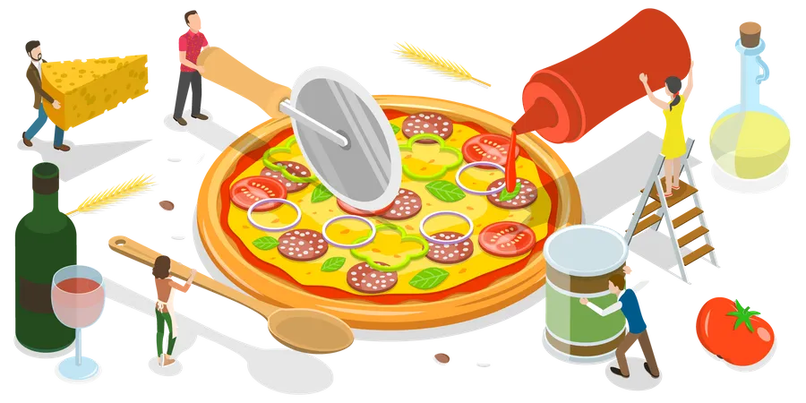 People Eating Pizza  Illustration