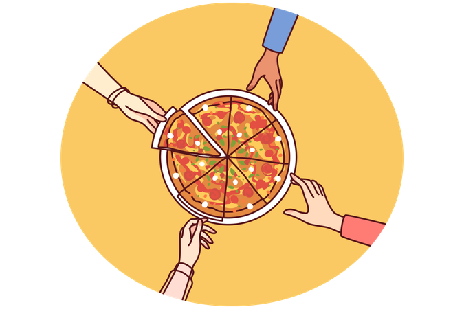 People eating pizza together  Illustration