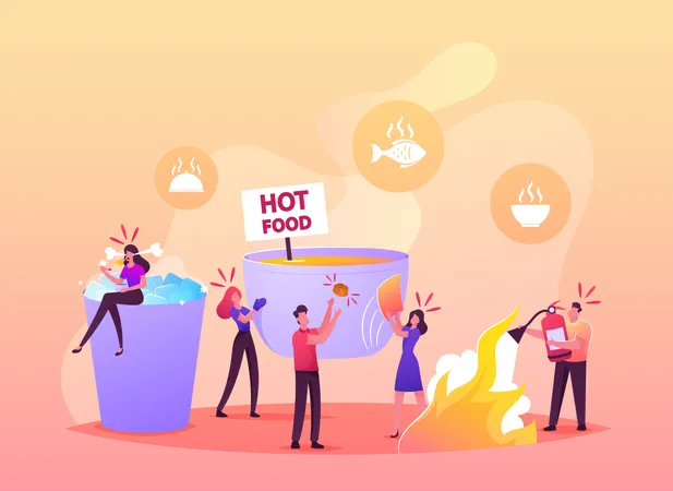 People Eating Spicy Food Illustration