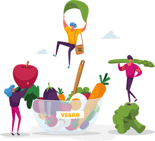 People eating vegan diet for healthy lifestyle  Illustration