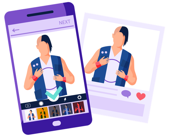 People edit the picture from mobile phone  Illustration