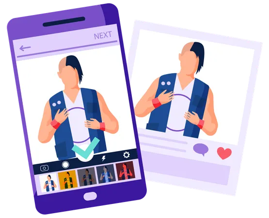People edit the picture from mobile phone  Illustration