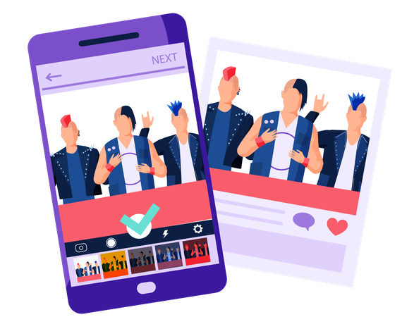 People edit the picture from mobile phone  Illustration