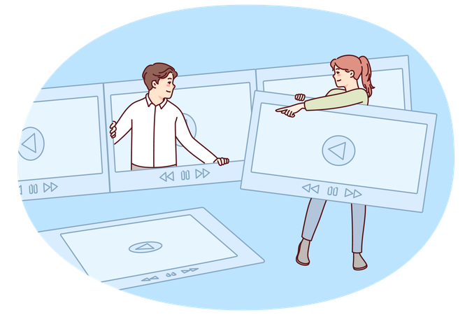 People editing video together  Illustration