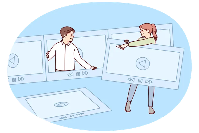 People editing video together  Illustration