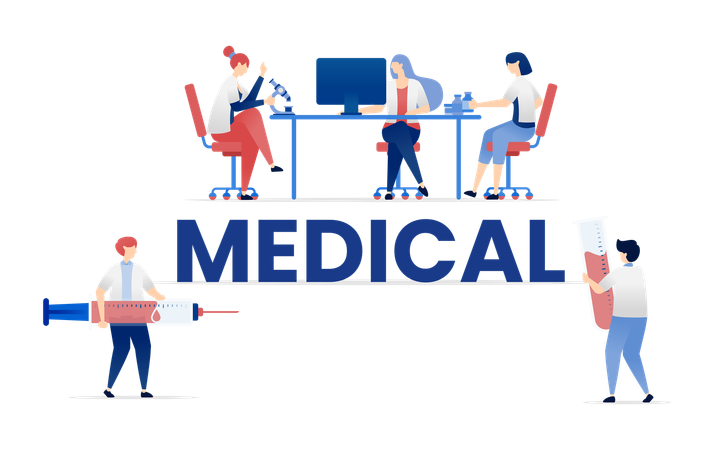 People Engaged in Medical Activities Under Medical Text  Illustration