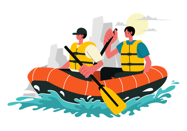 People engaging in rafting challenge  Illustration