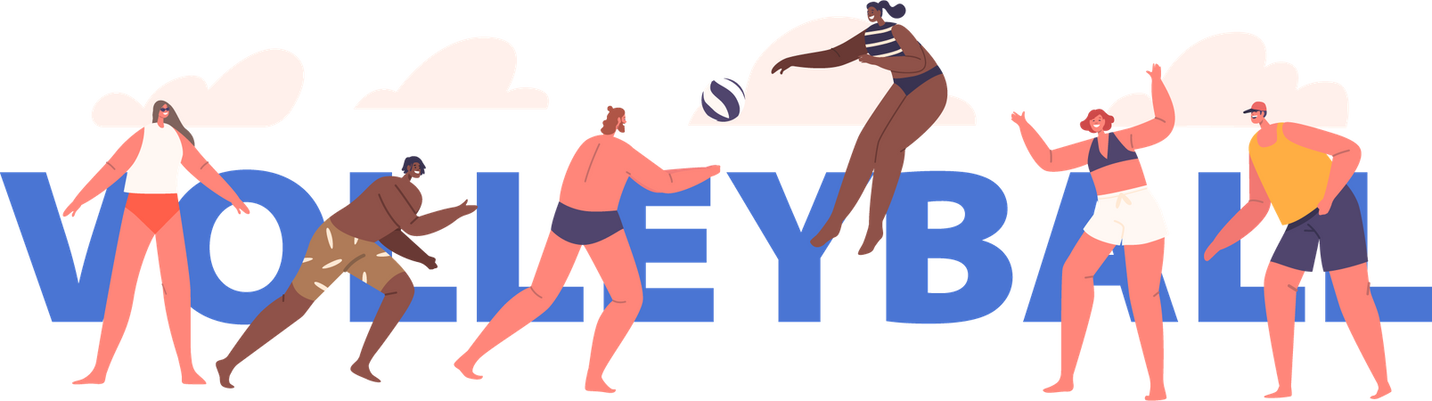 People Enjoy Beach Volleyball By Diving  Illustration