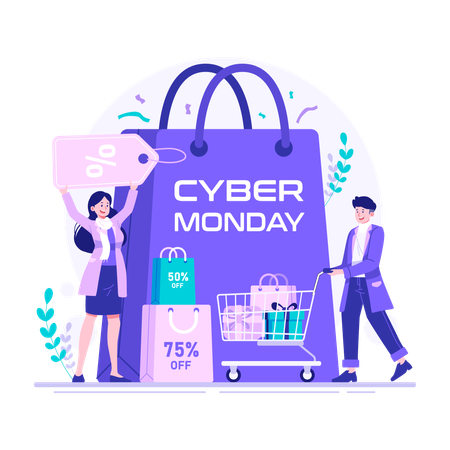 People enjoy discounted price on cyber monday  Illustration