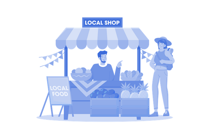 People enjoy local food and discover local culture  Illustration
