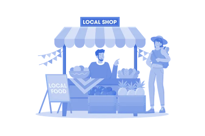 People enjoy local food and discover local culture  Illustration