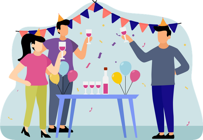 People enjoy wine at birthday party  Illustration