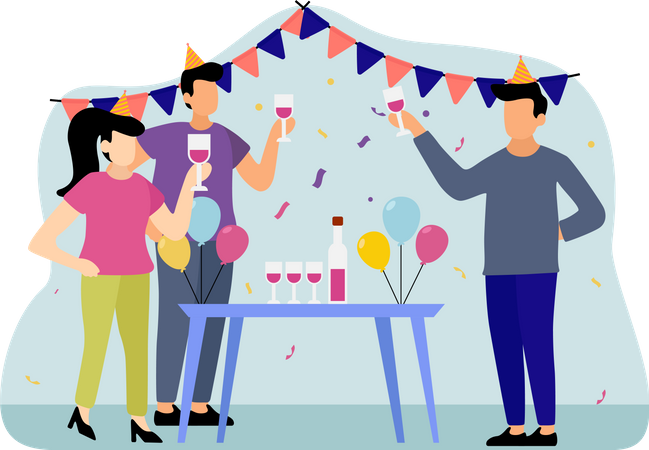 People enjoy wine at birthday party  Illustration