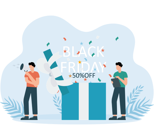 People enjoying 50% Off Discount  Illustration